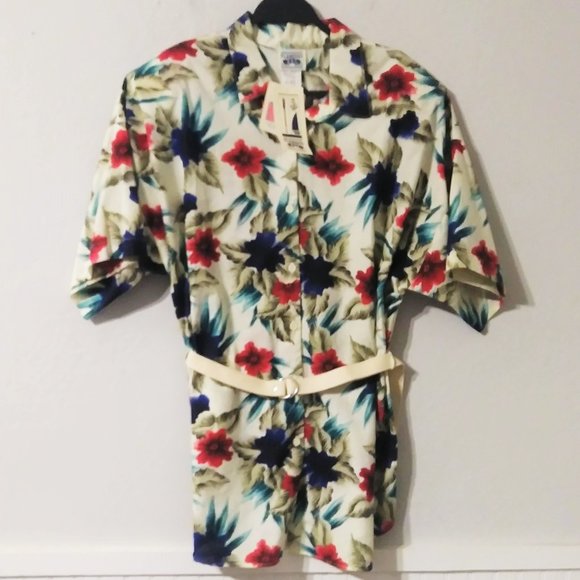 Flamingo Bay Tops - Flamingo Bay Floral Belted Button down top